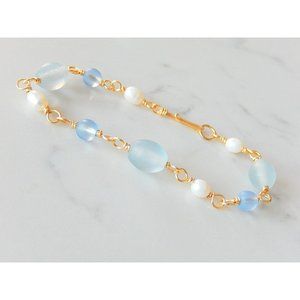 Blue Glass and Pearl Bracelet